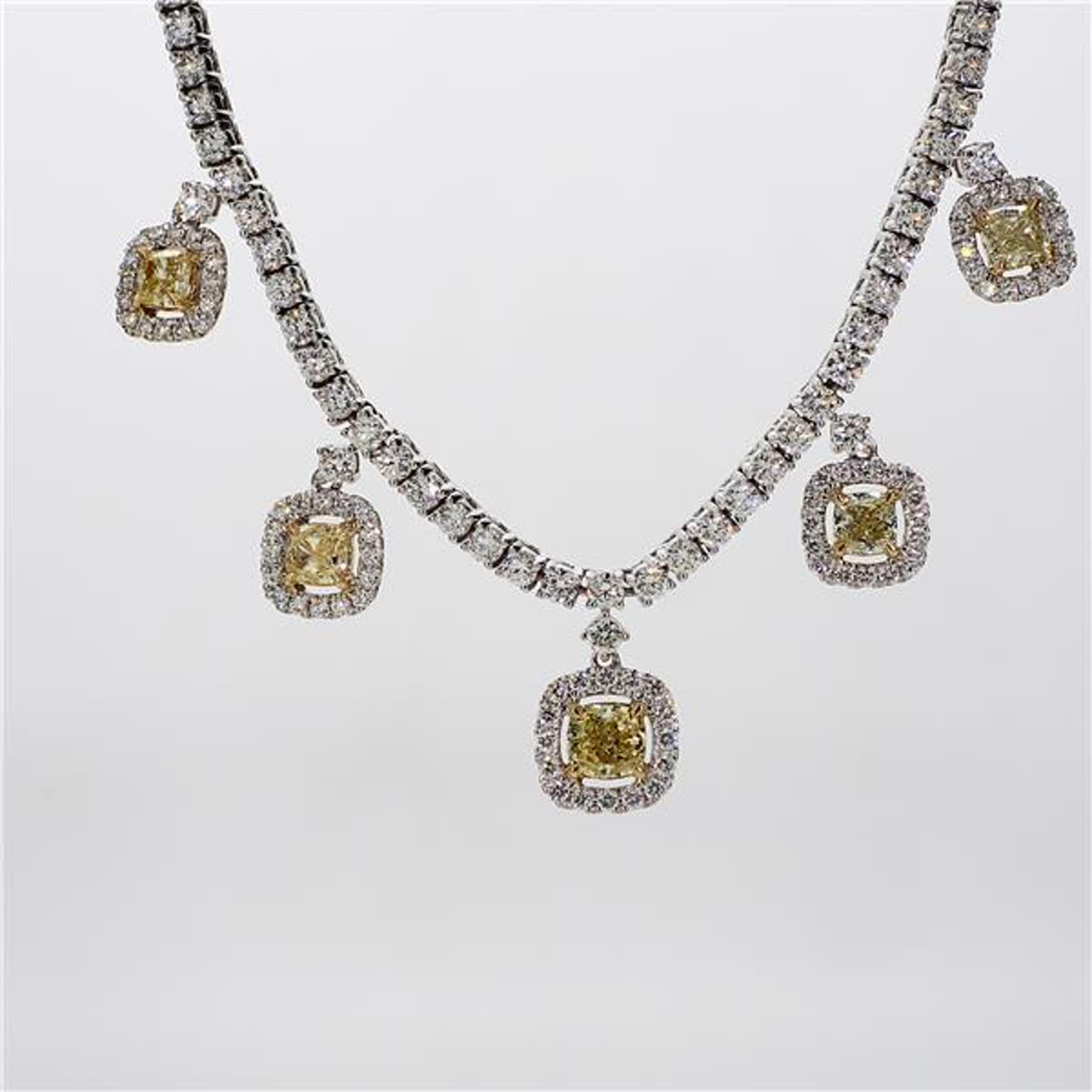 RareGemWorld's classic diamond necklace. Mounted in a beautiful 18K Yellow and White Gold setting with natural cushion cut yellow diamonds. The yellow diamonds are surrounded by small round natural white diamond melee as well as diamonds throughout