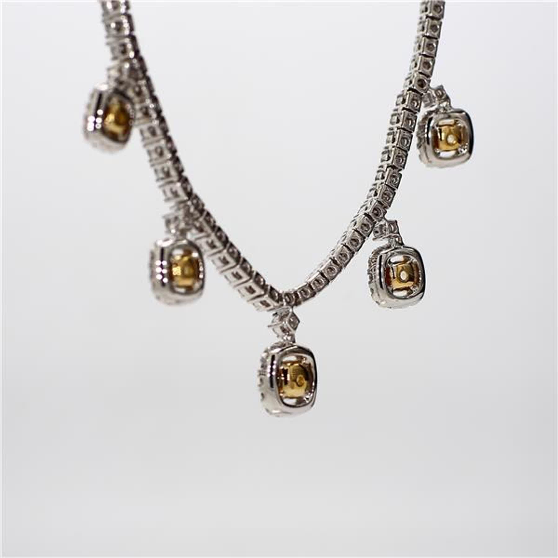Natürlicher gelber Kissenschliff und weißer Diamant 4,28 Karat TW Gold-Tropfen-Halskette im Zustand „Neu“ in New York, NY
