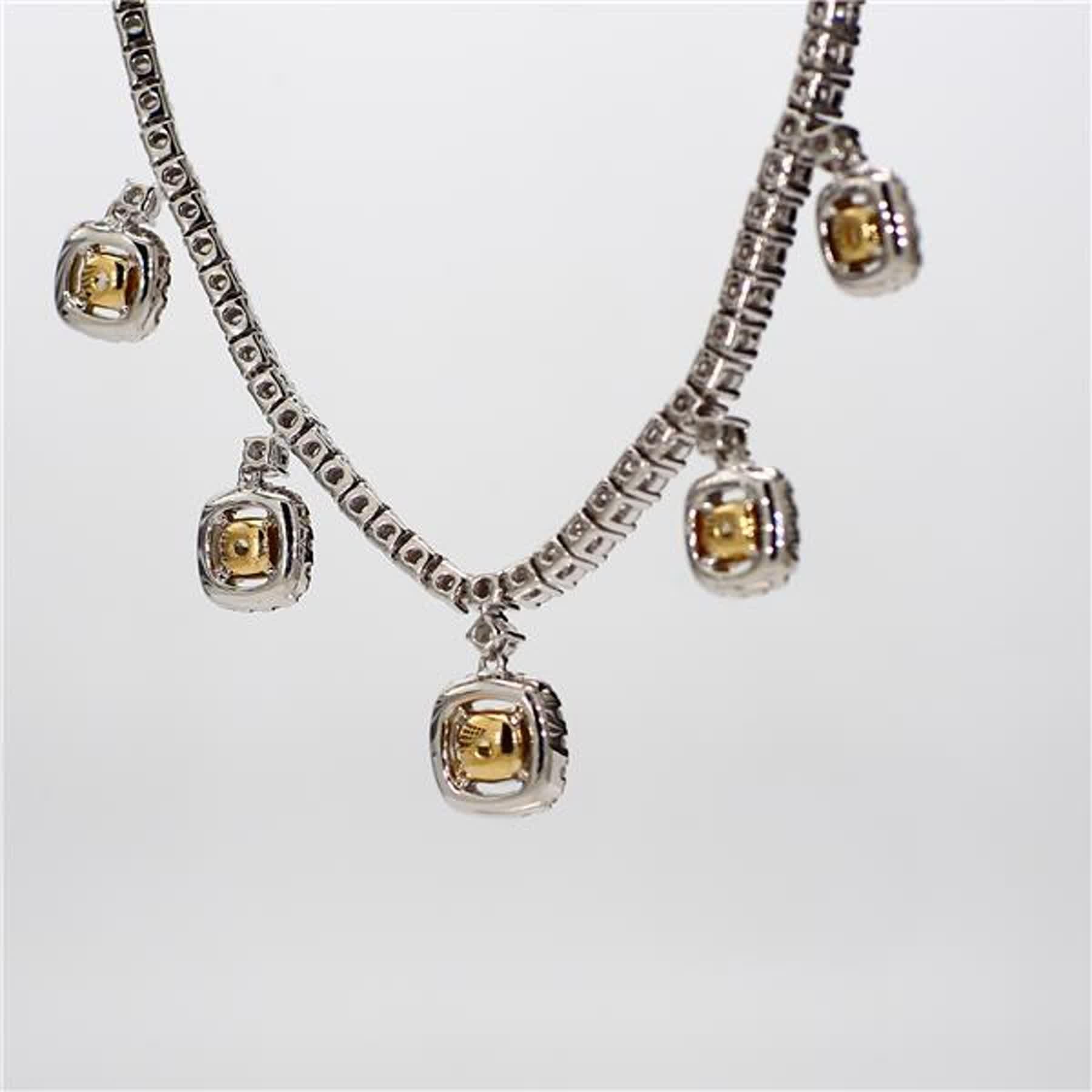 Natural Yellow Cushion and White Diamond 4.28 Carat TW Gold Drop Necklace In New Condition In New York, NY