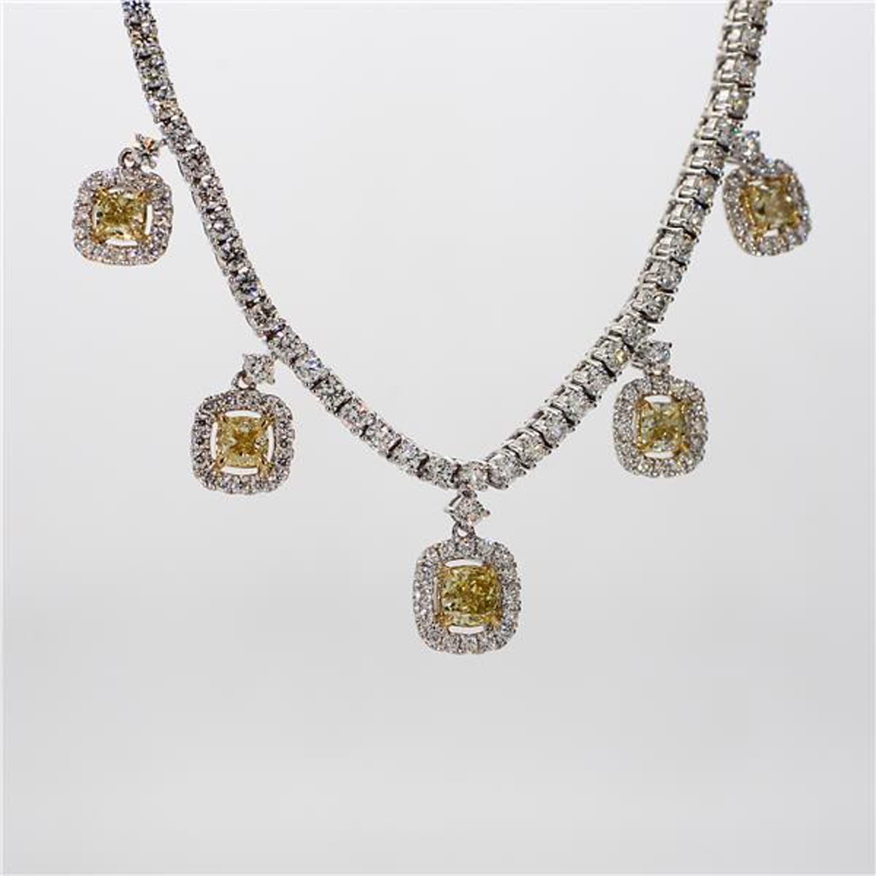 Natural Yellow Cushion and White Diamond 4.28 Carat TW Gold Drop Necklace 1