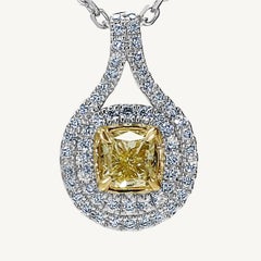 Natural Yellow Cushion and White Diamond .72 Carat TW Gold Drop Pendant