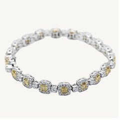 Natural Yellow Cushion and White Diamond 7.21 Carat TW Gold Bracelet