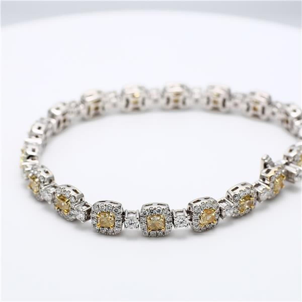 Cushion Cut Natural Yellow Cushion and White Diamond 7.21 Carat TW Gold Bracelet