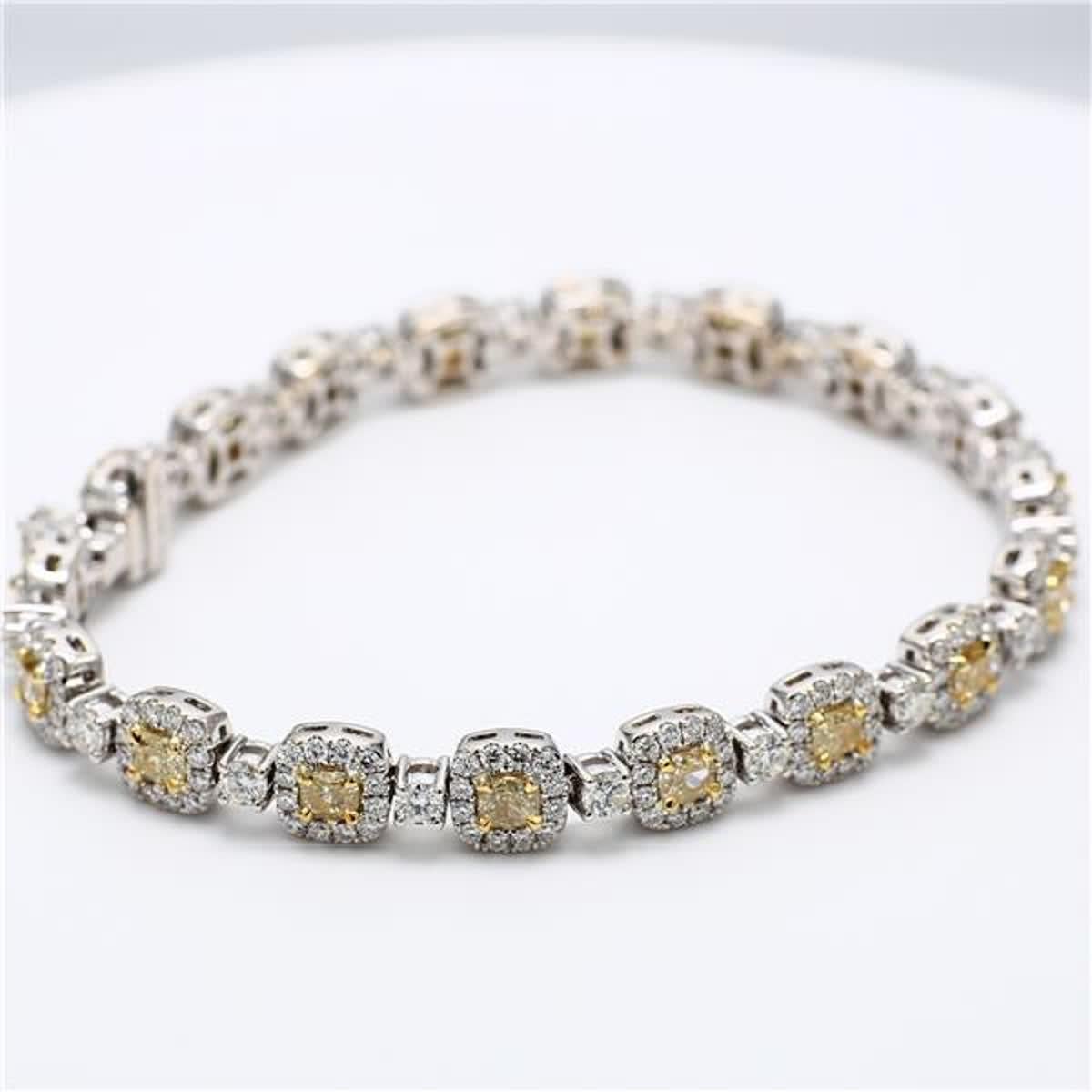 Women's Natural Yellow Cushion and White Diamond 7.21 Carat TW Gold Bracelet For Sale