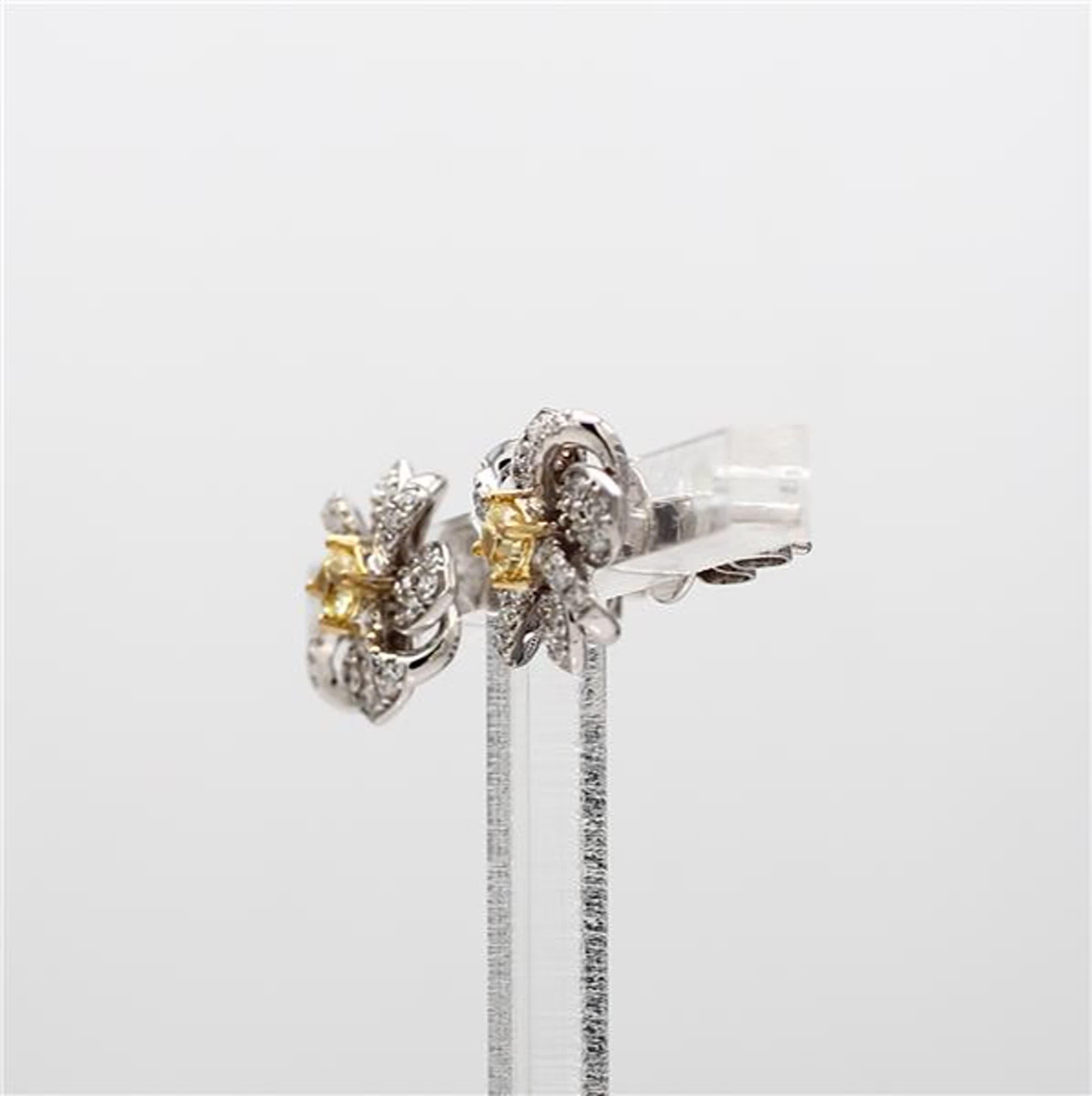 Contemporary Natural Yellow Cushion and White Diamond .76 Carat TW Gold Stud Earrings