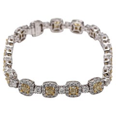 Natural Yellow Cushion and White Diamond 9.01 Carat TW Gold Bracelet