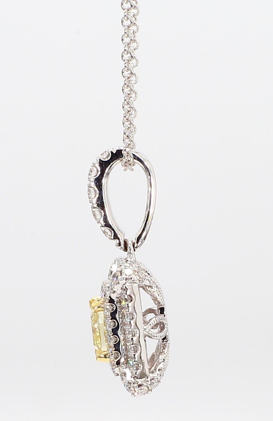 Contemporary Natural Yellow Cushion and White Diamond .94 Carat TW Gold Drop Pendant For Sale
