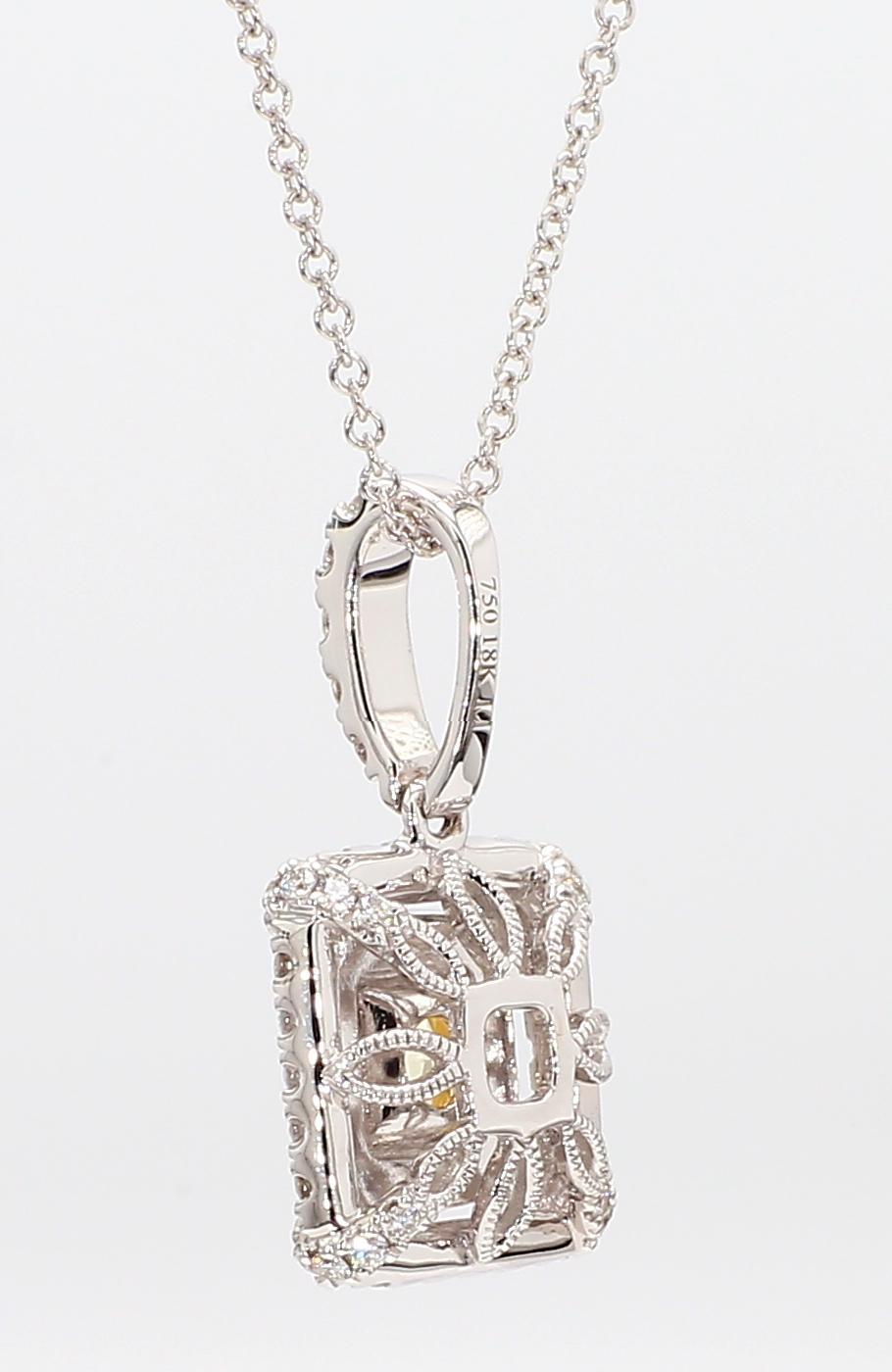 Cushion Cut Natural Yellow Cushion and White Diamond .94 Carat TW Gold Drop Pendant For Sale