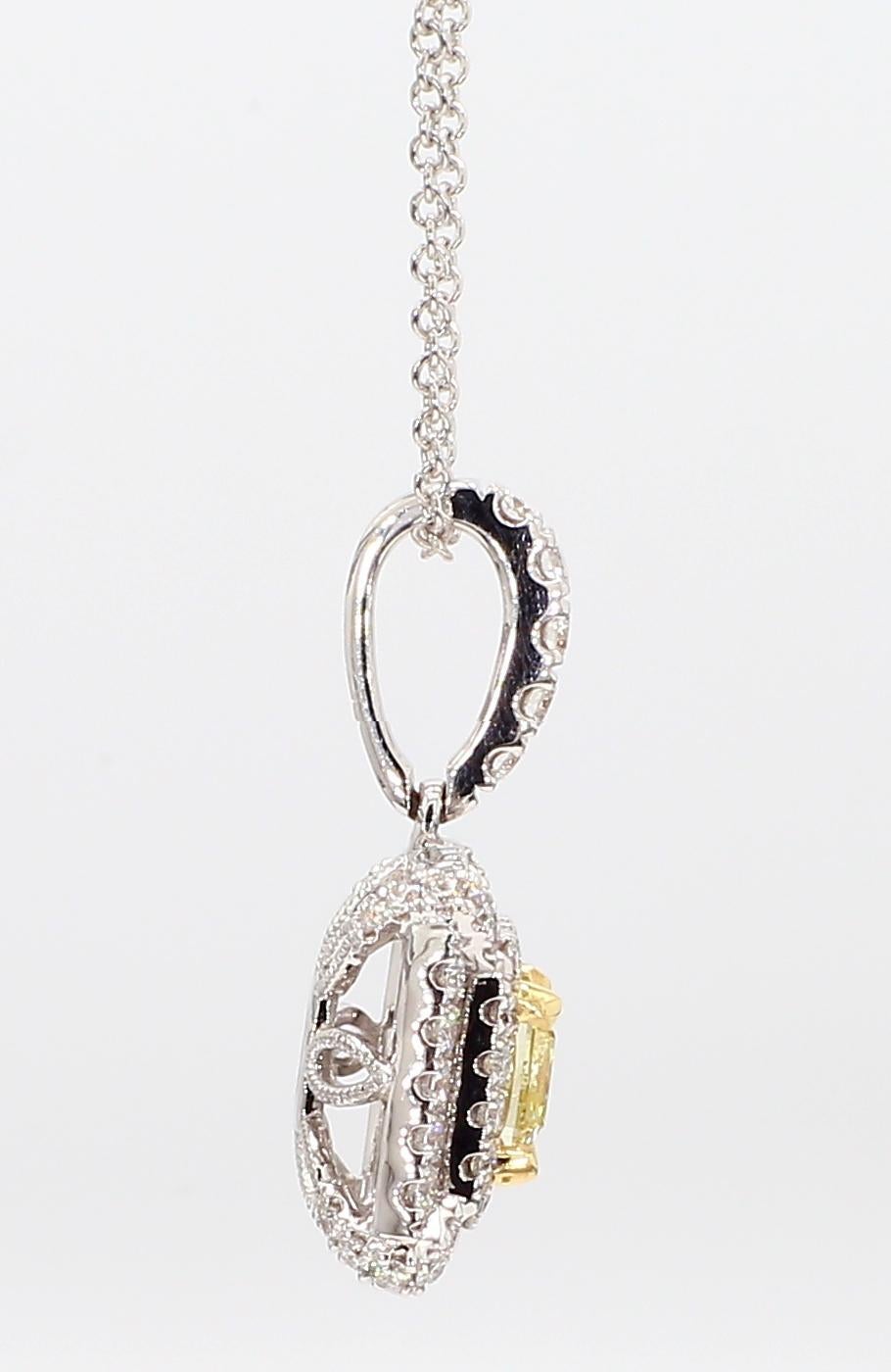Natural Yellow Cushion and White Diamond .94 Carat TW Gold Drop Pendant For Sale 1