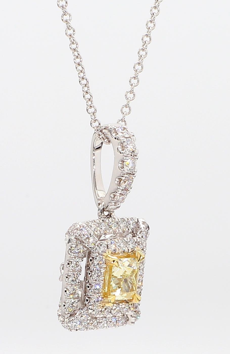 Natural Yellow Cushion and White Diamond .94 Carat TW Gold Drop Pendant For Sale 2