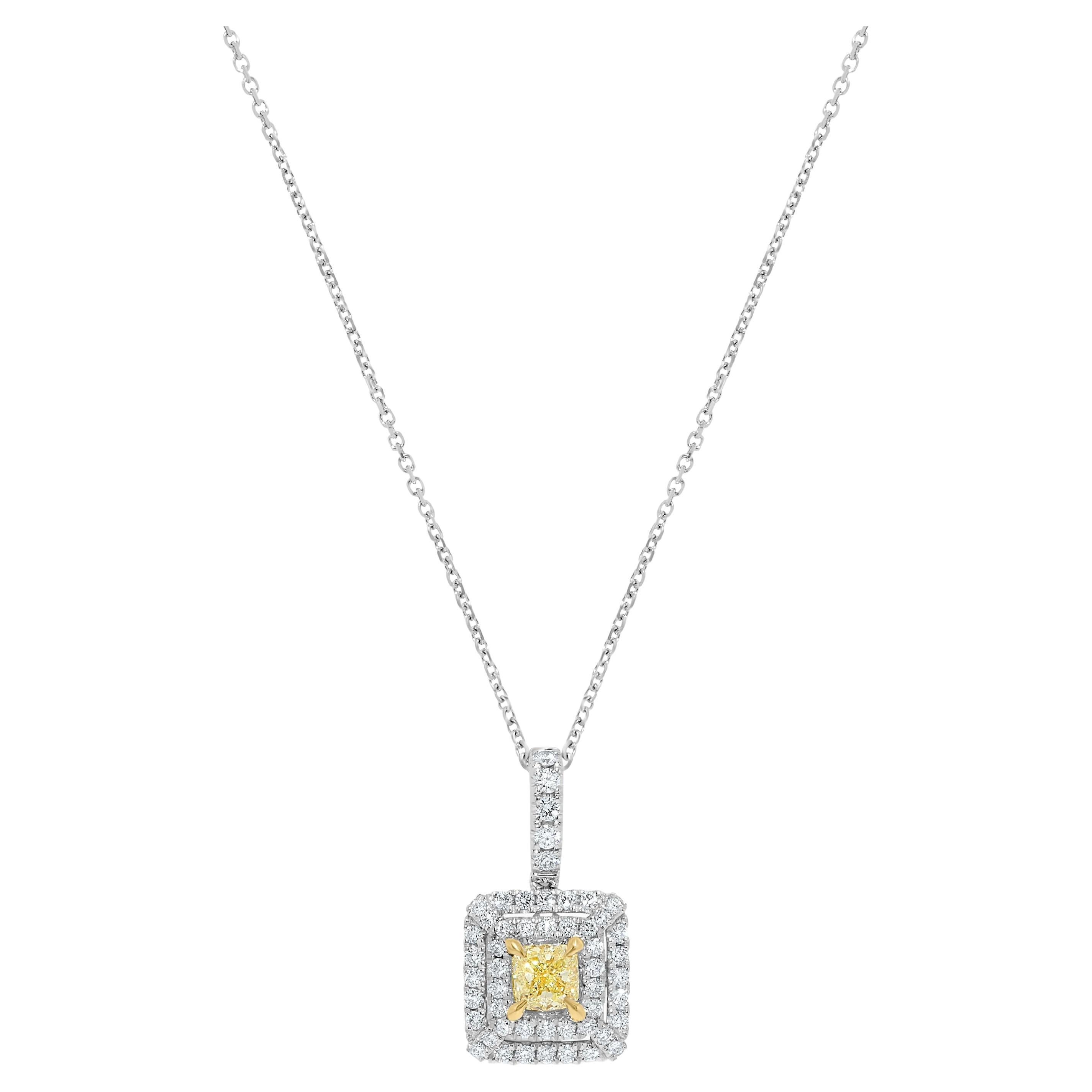 Ciondolo a goccia in oro con cuscino giallo naturale e diamante bianco da 94 carati TW in vendita