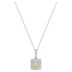 Ciondolo a goccia in oro con cuscino giallo naturale e diamante bianco da 94 carati TW