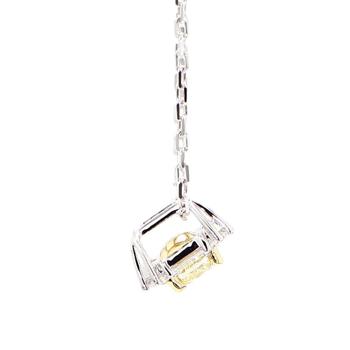 Contemporary Natural Yellow Cushion and White Diamond .97 Carat TW Gold Drop Pendant For Sale