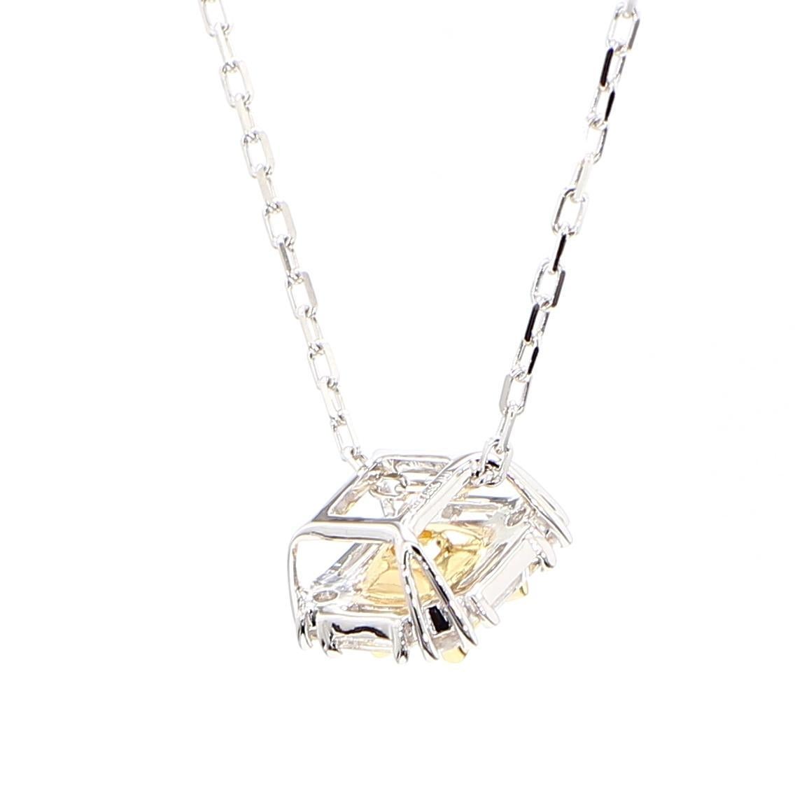 Cushion Cut Natural Yellow Cushion and White Diamond .97 Carat TW Gold Drop Pendant For Sale