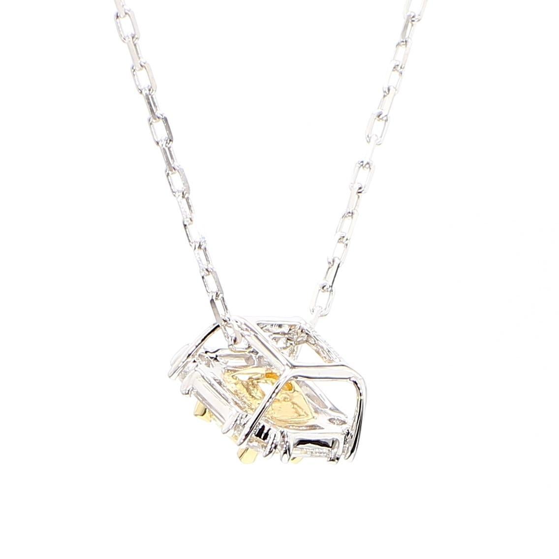 Women's Natural Yellow Cushion and White Diamond .97 Carat TW Gold Drop Pendant For Sale
