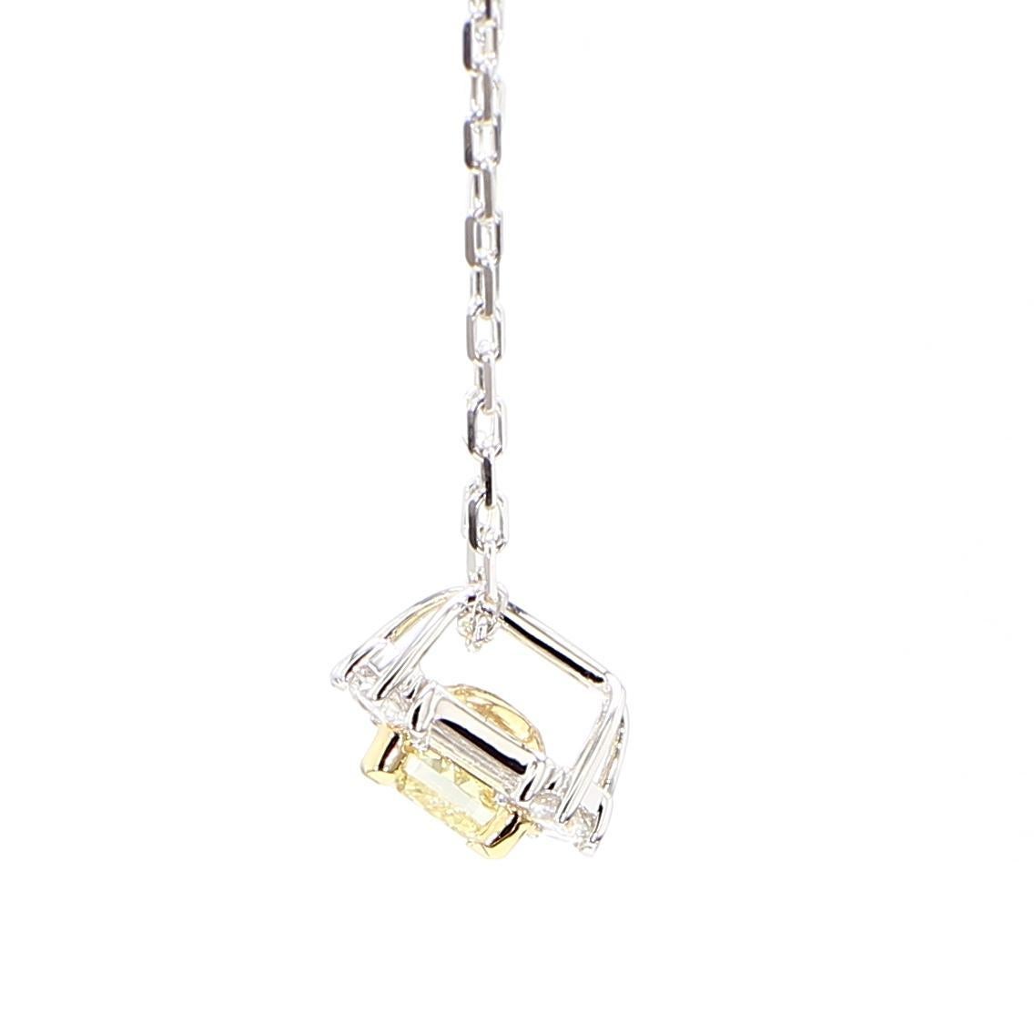 Natural Yellow Cushion and White Diamond .97 Carat TW Gold Drop Pendant For Sale 1