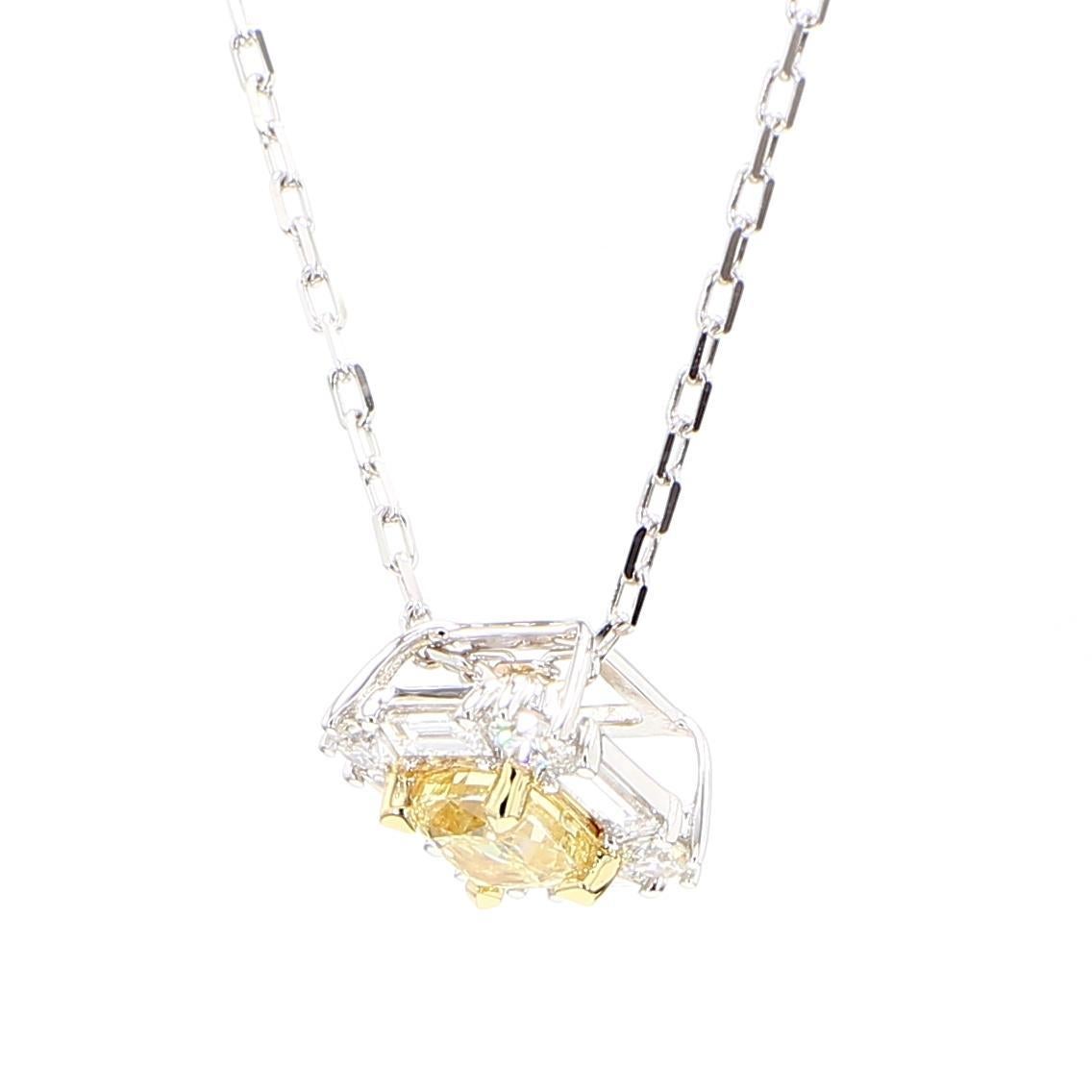 Natural Yellow Cushion and White Diamond .97 Carat TW Gold Drop Pendant For Sale 2