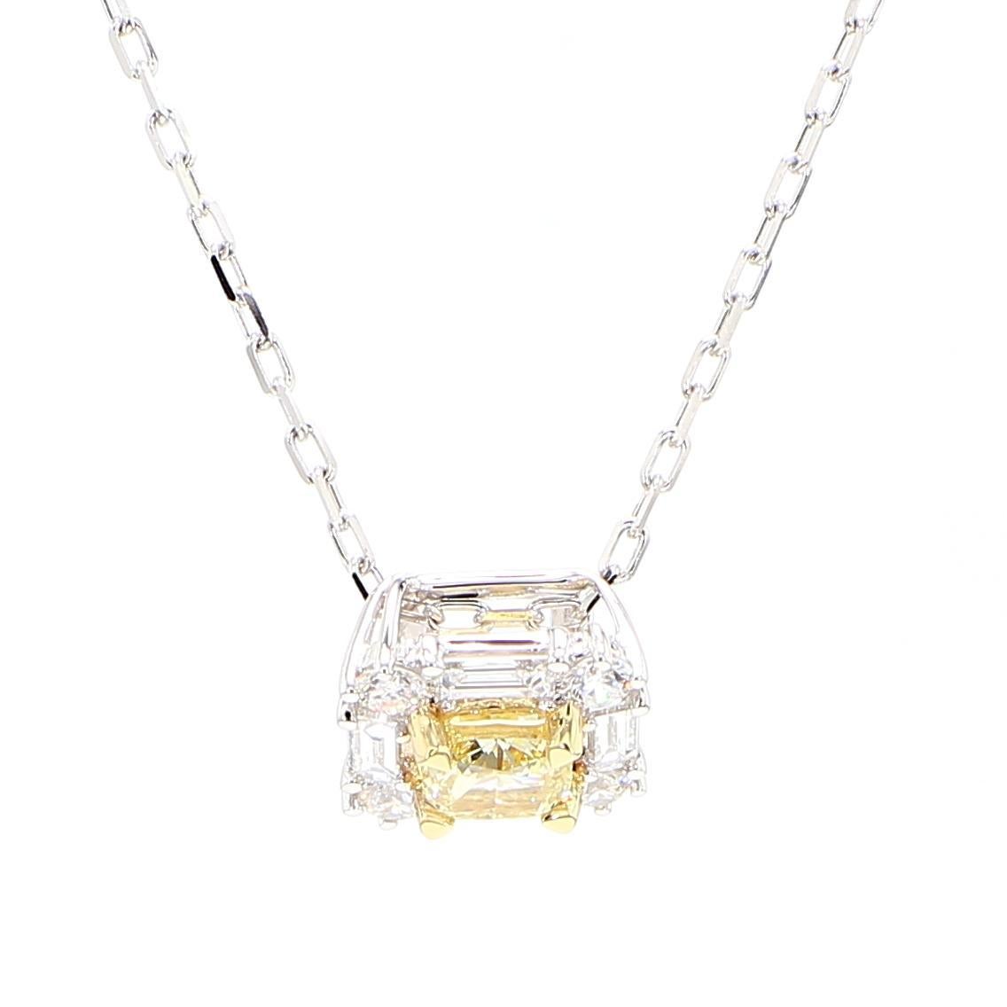 Natural Yellow Cushion and White Diamond .97 Carat TW Gold Drop Pendant For Sale 3