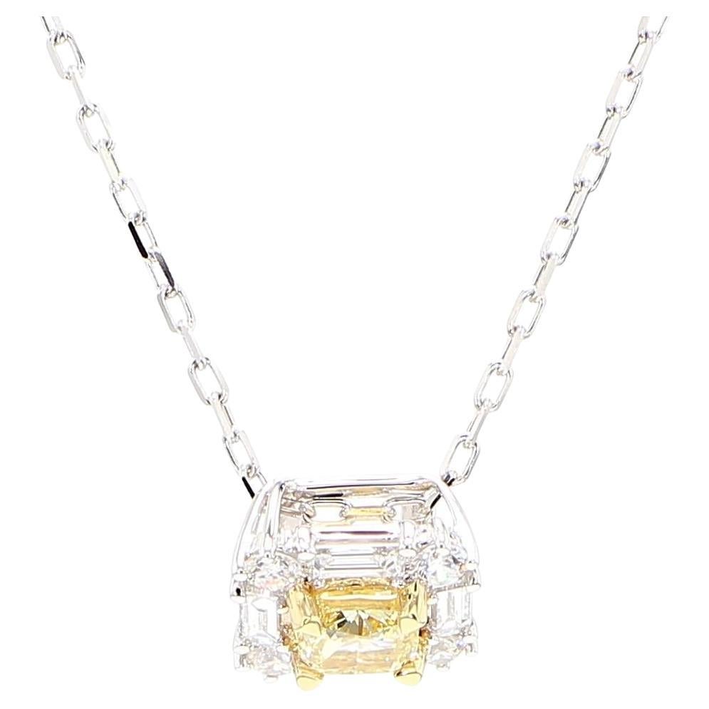Natural Yellow Cushion and White Diamond .97 Carat TW Gold Drop Pendant For Sale