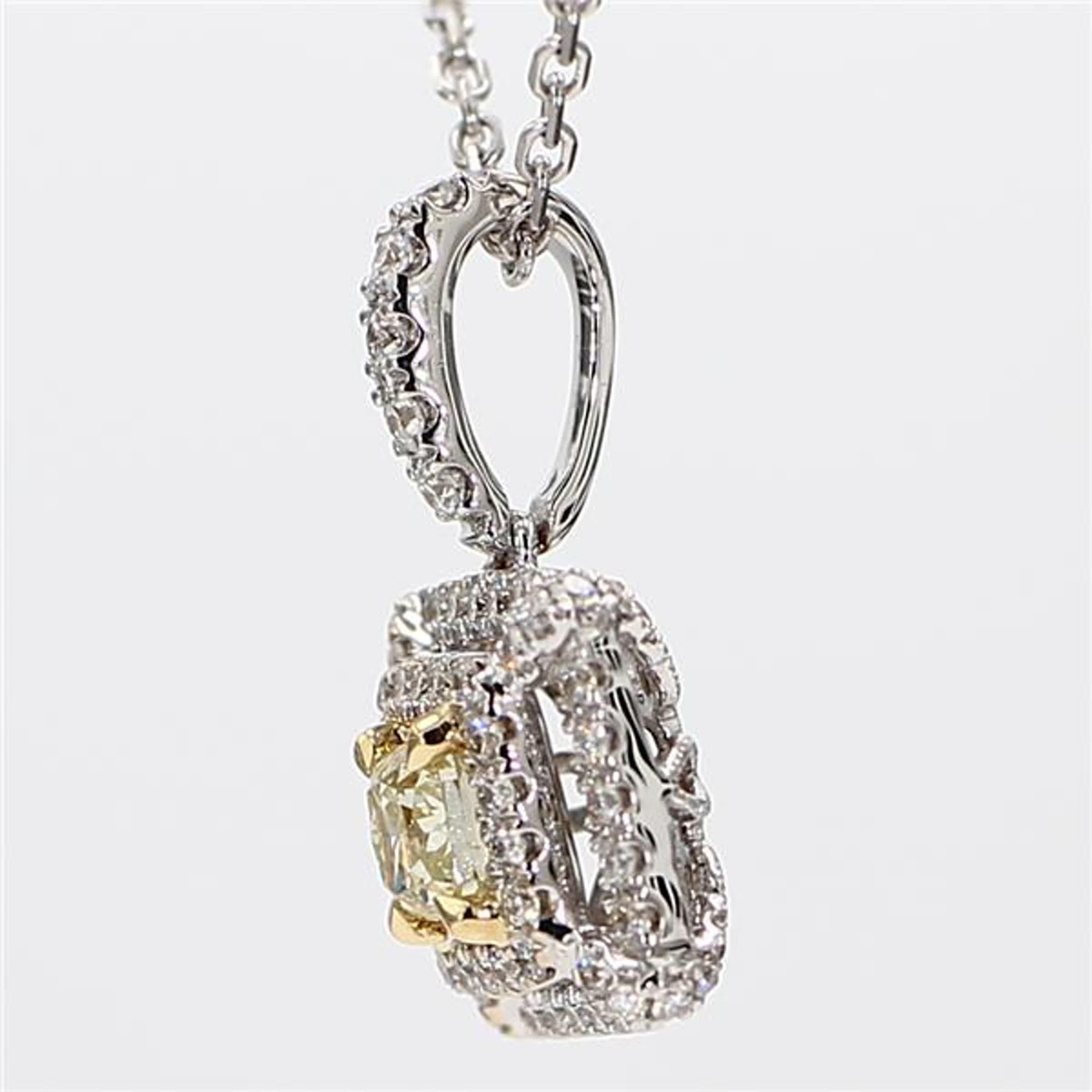 Contemporary Natural Yellow Cushion and White Diamond .98 Carat TW Gold Drop Pendant For Sale