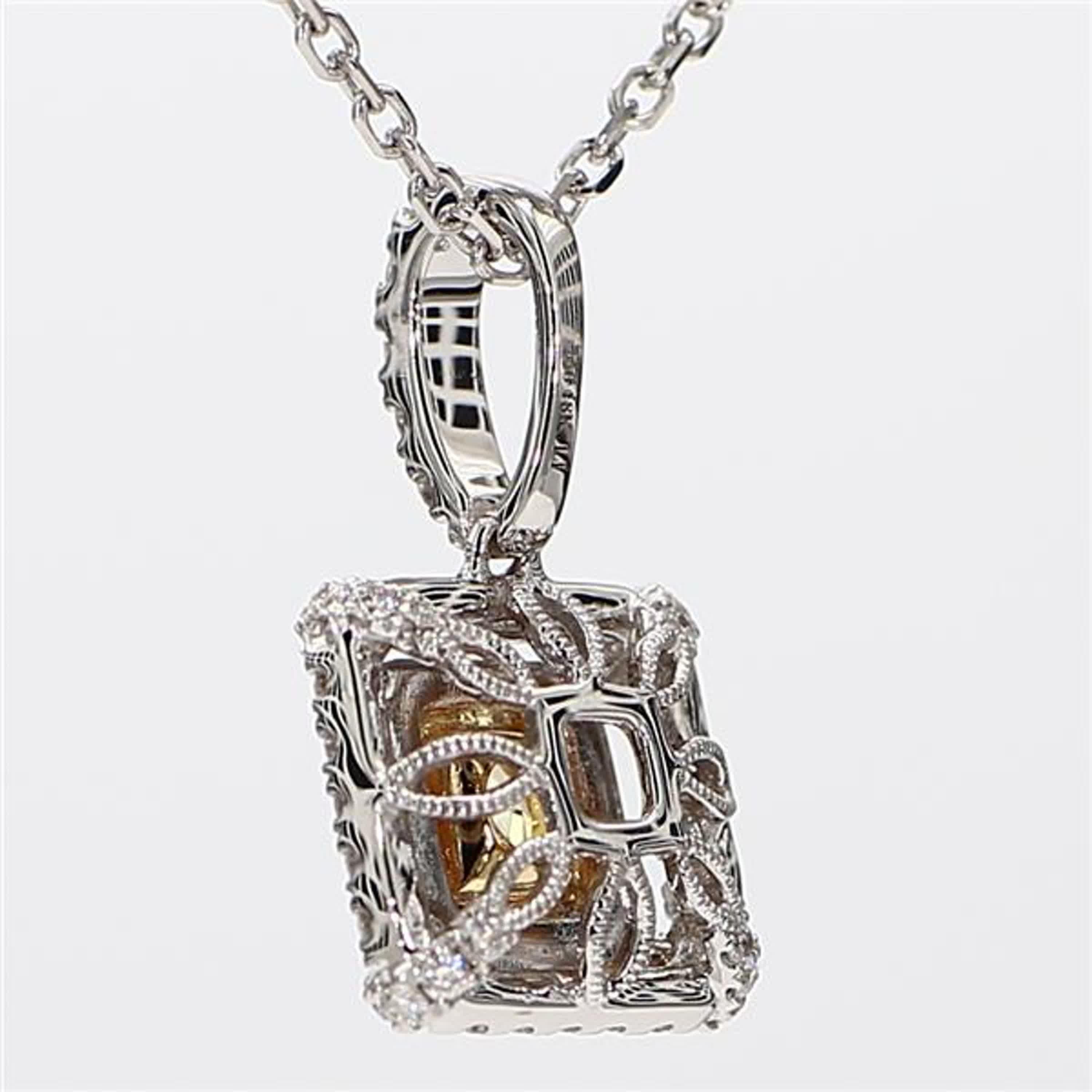 Cushion Cut Natural Yellow Cushion and White Diamond .98 Carat TW Gold Drop Pendant For Sale