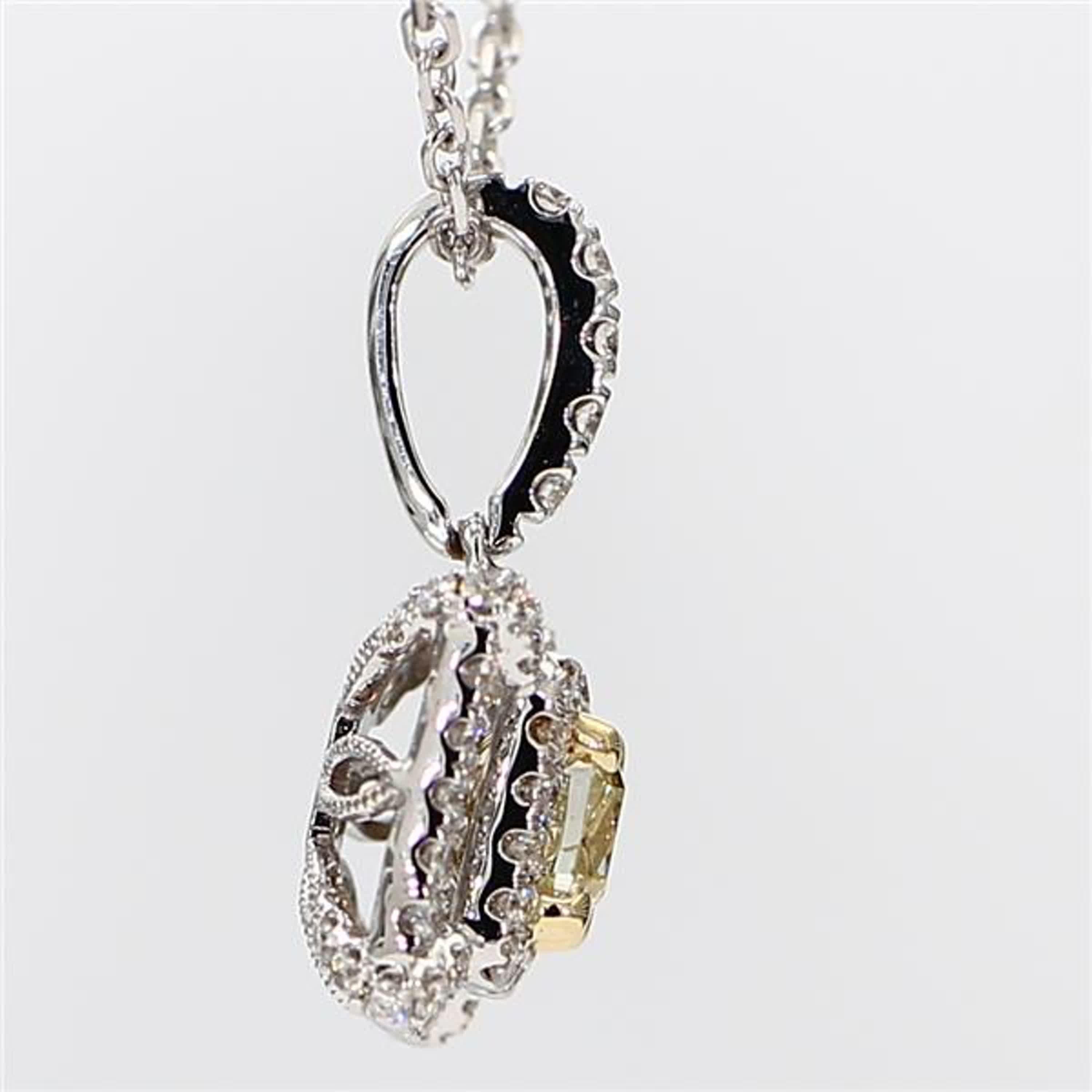 Women's Natural Yellow Cushion and White Diamond .98 Carat TW Gold Drop Pendant For Sale