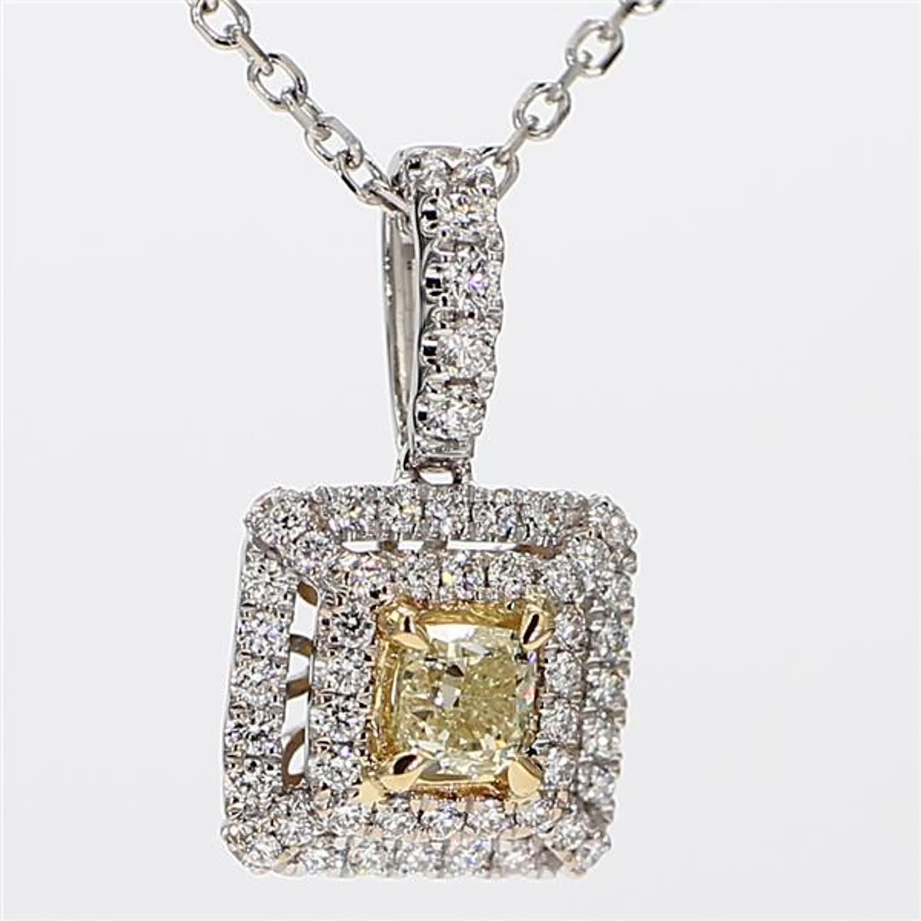 Natural Yellow Cushion and White Diamond .98 Carat TW Gold Drop Pendant For Sale 1