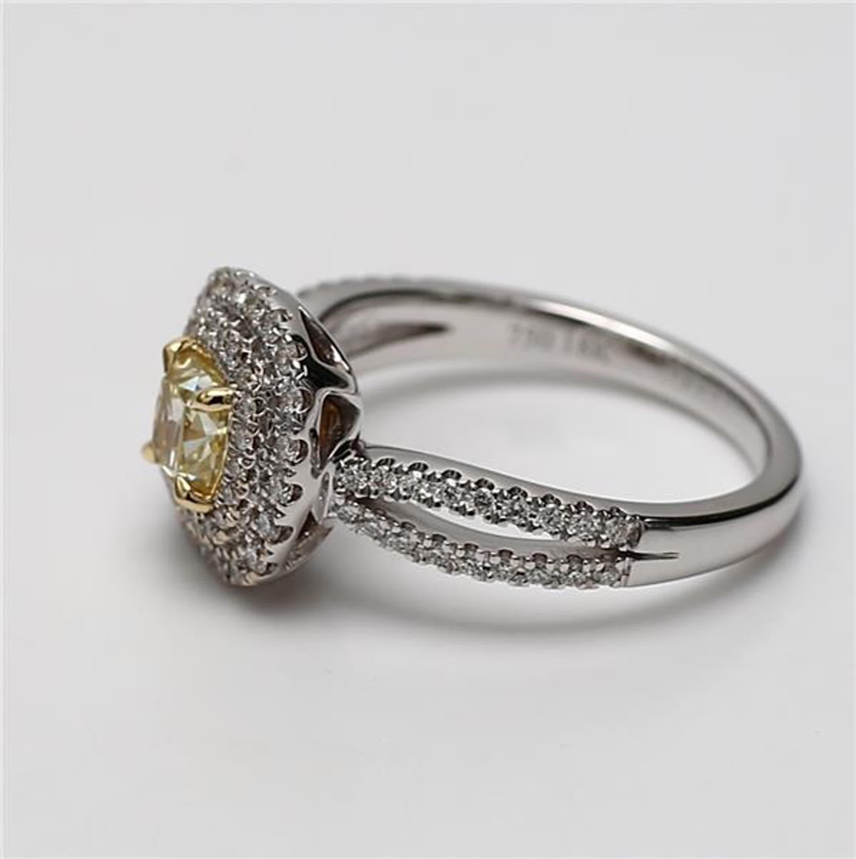 Contemporary Natural Yellow Cushion and White Diamond .99 Carat TW Gold Cocktail Ring