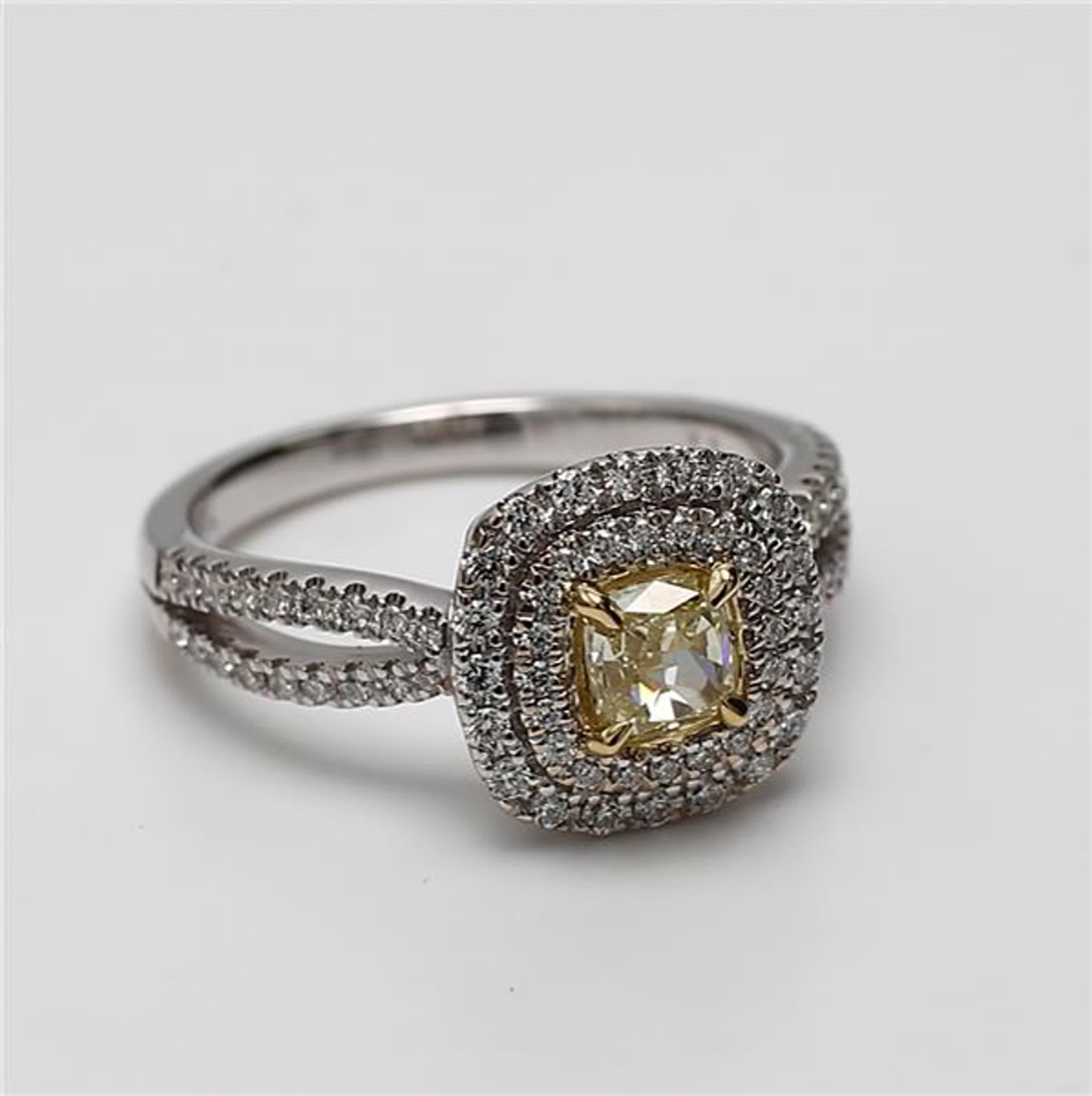 Natural Yellow Cushion and White Diamond .99 Carat TW Gold Cocktail Ring 1