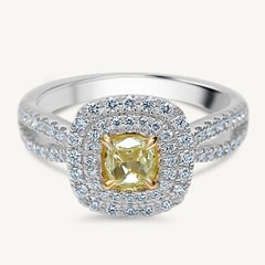Natural Yellow Cushion and White Diamond .99 Carat TW Gold Cocktail Ring