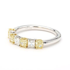 Natural Yellow Cushion and White Emerald Diamond 1.17 Carat TW Cocktail Band