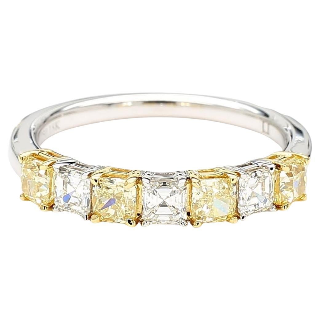 Natural Yellow Cushion and White Emerald Diamond 1.17 Carat TW Cocktail Band For Sale