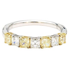 Natural Yellow Cushion and White Emerald Diamond 1.53 Carat TW Cocktail Band