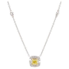 Natural Yellow Cushion Diamond 0.43 Carat TW Gold Drop Necklace