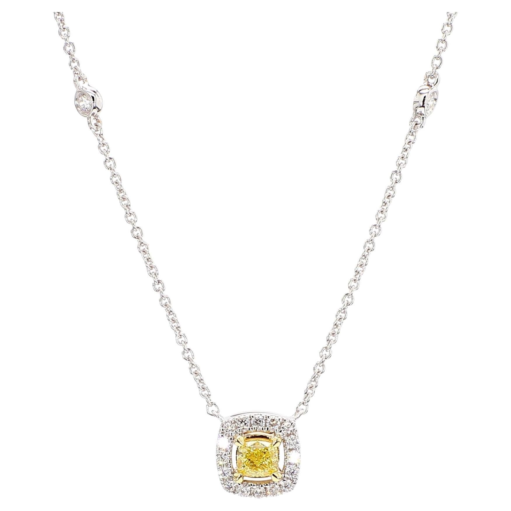 Natural Yellow Cushion Diamond 0.43 Carat TW Gold Drop Necklace For Sale