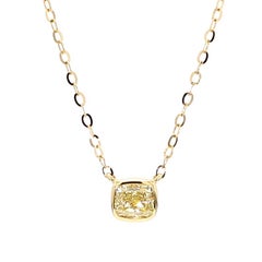 Natural Yellow Cushion Diamond 0.55 Carat TW Gold Necklace