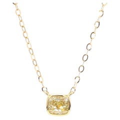 Natural Yellow Cushion Diamond 0.55 Carat TW Gold Necklace