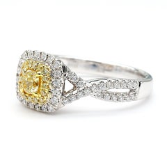 Natural Yellow Cushion Diamond 0.69 Carat TW Gold Cocktail Ring