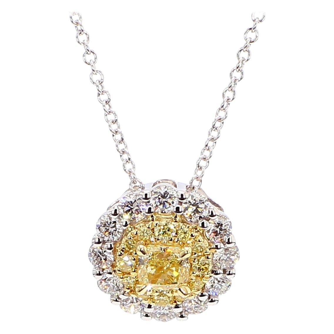 Ciondolo a goccia in oro con diamante giallo naturale a cuscino da 0.76 carati TW