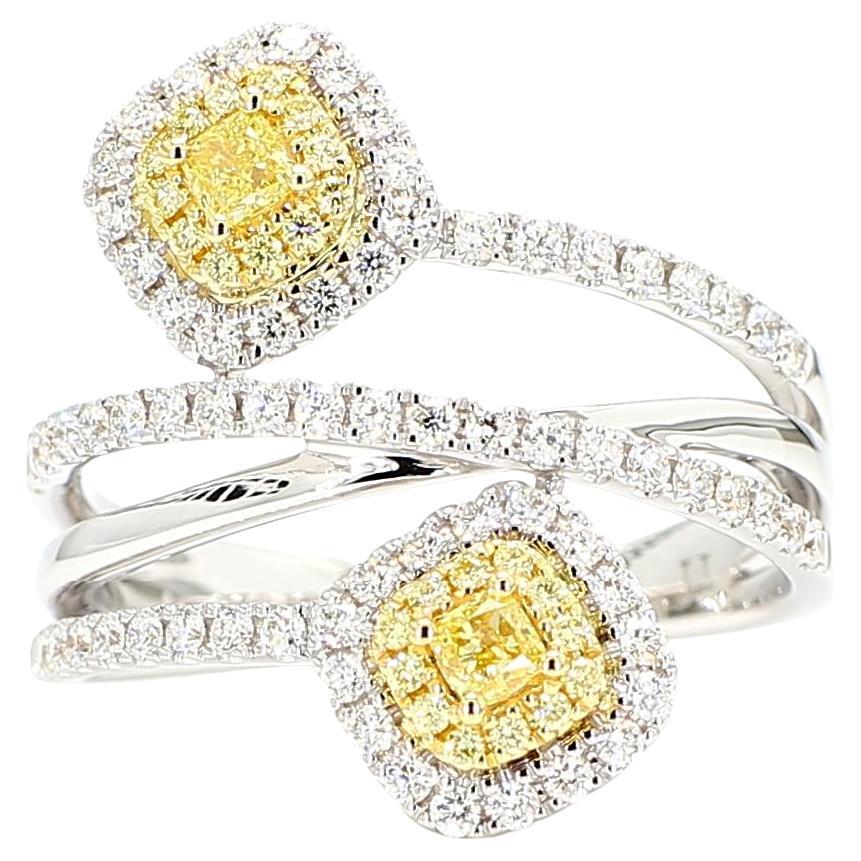 Natural Yellow Cushion Diamond 0.88 Carat TW Gold Cocktail Ring