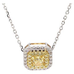 Natürlicher gelber Diamant im Kissenschliff 0.88 Karat TW Gold-Tropfen-Anhänger