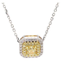 Natural Yellow Cushion Diamond 0.97 Carat TW Gold Drop Pendant