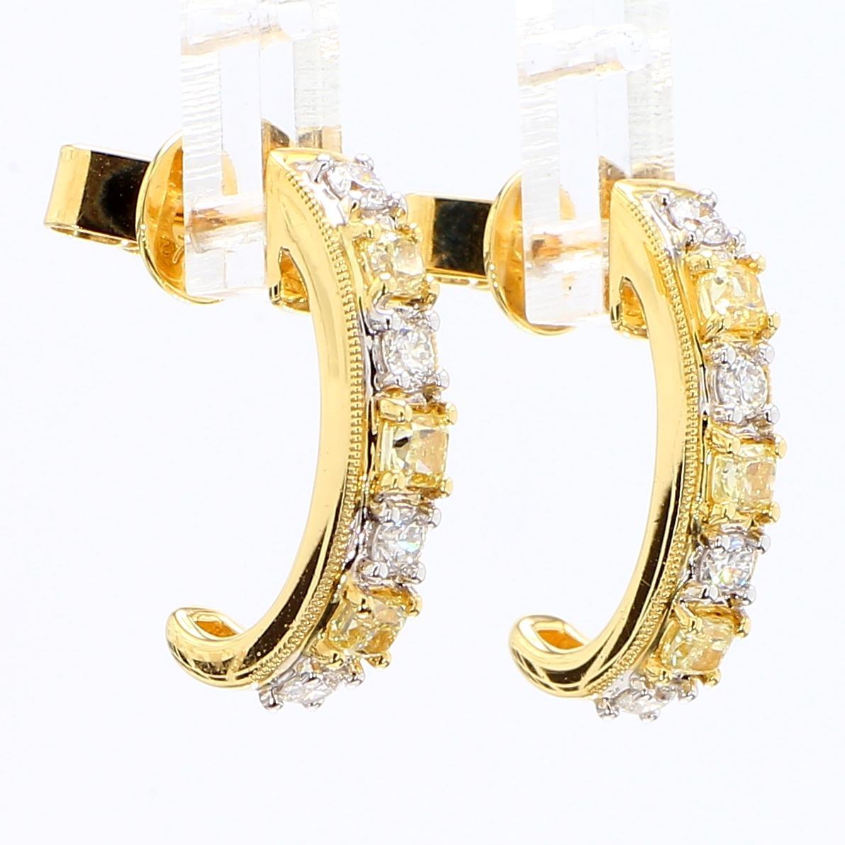 Natural Yellow Cushion Diamond 1.00 Carat TW Gold Drop Earrings (Kissenschliff) im Angebot