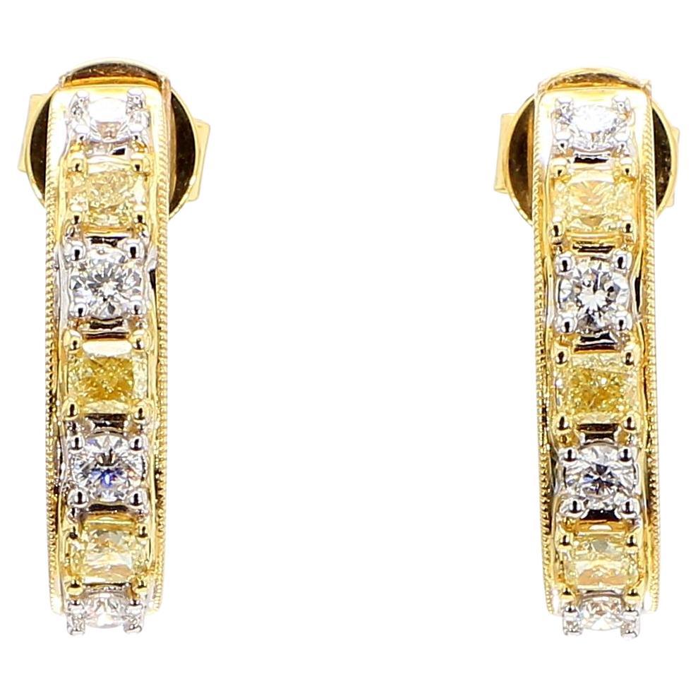 Natural Yellow Cushion Diamond 1.00 Carat TW Gold Drop Earrings