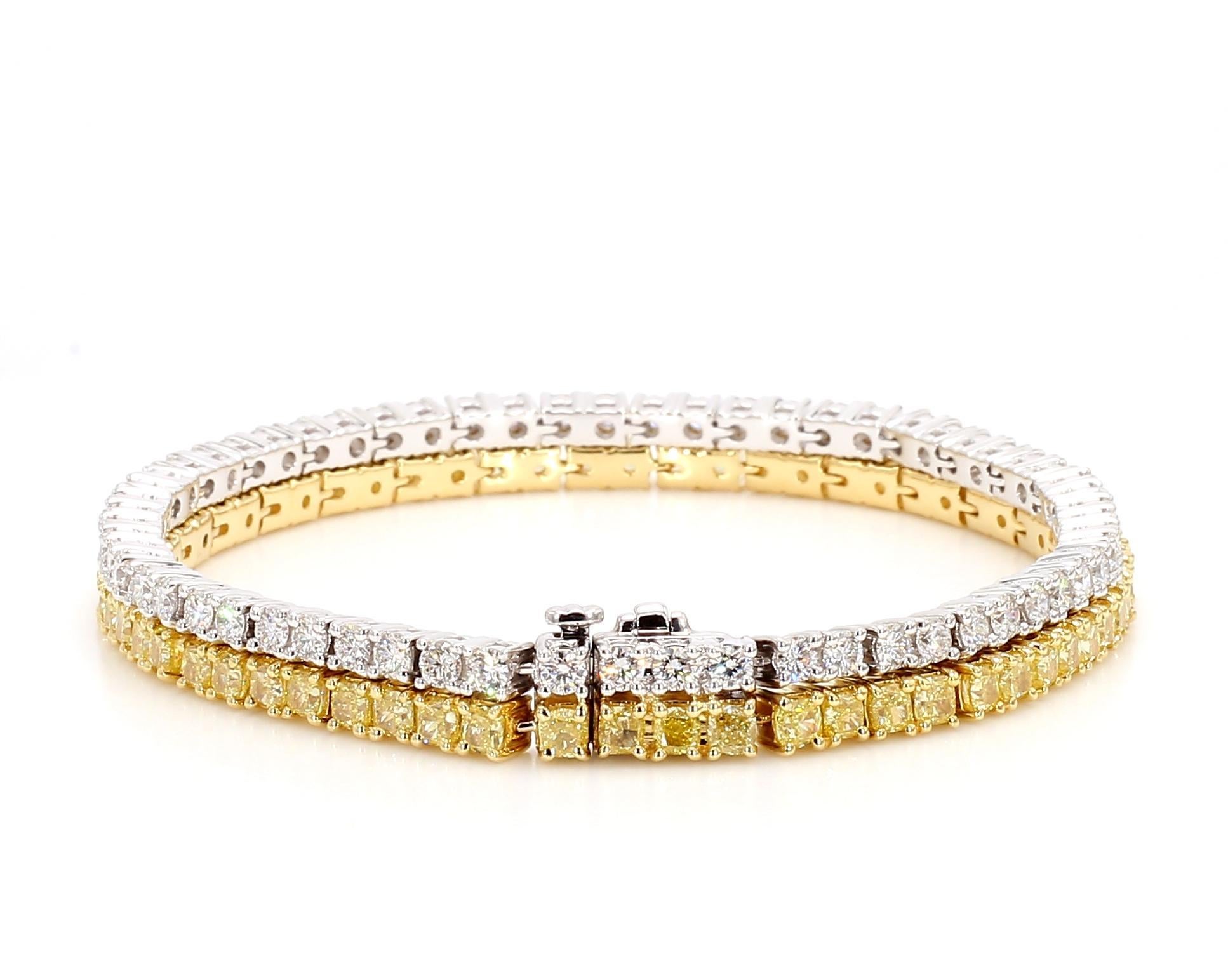 Taille coussin Bracelet tennis en or jaune naturel avec diamants taille coussin de 10.0 carats poids total en vente