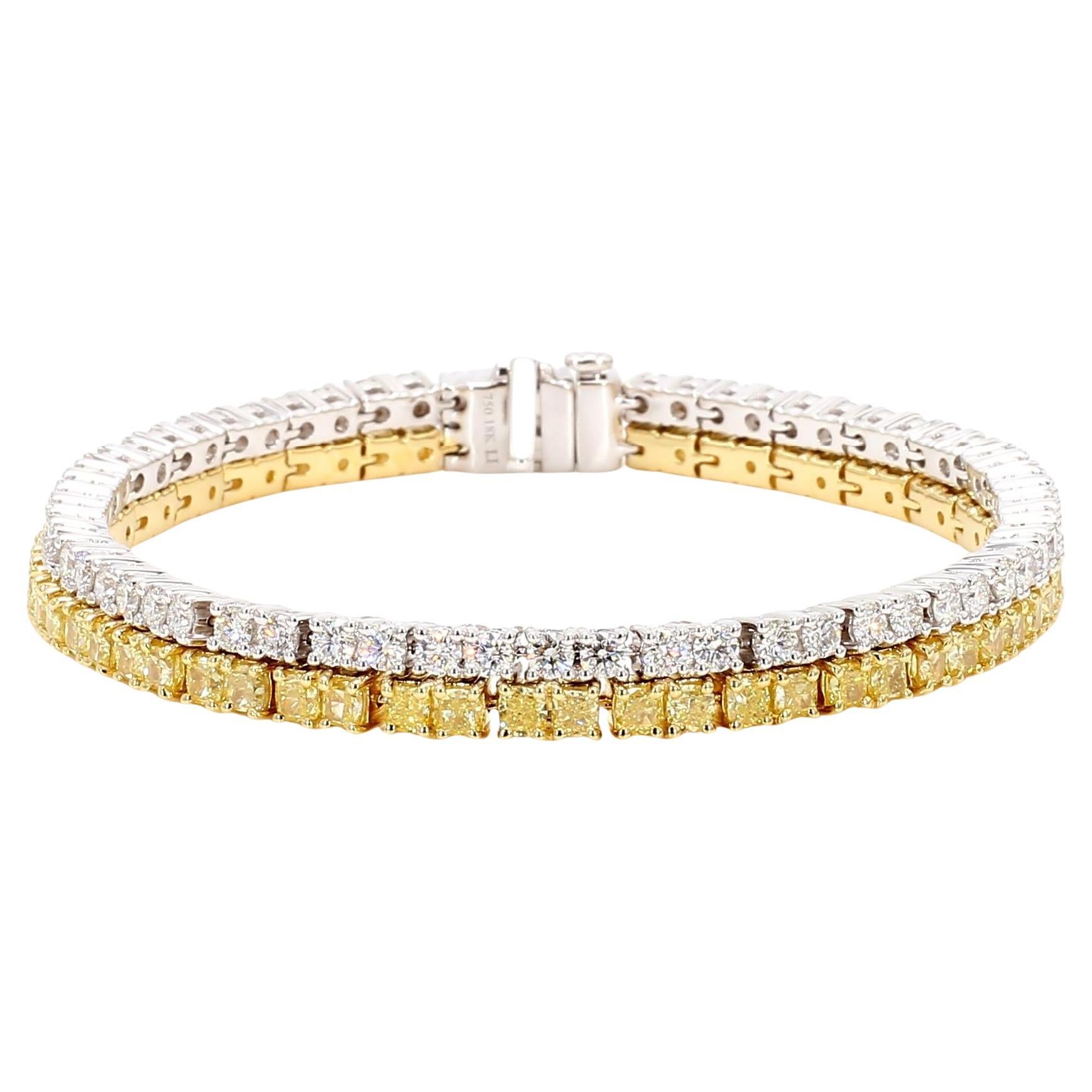 Bracelet tennis en or jaune naturel avec diamants taille coussin de 10.0 carats poids total