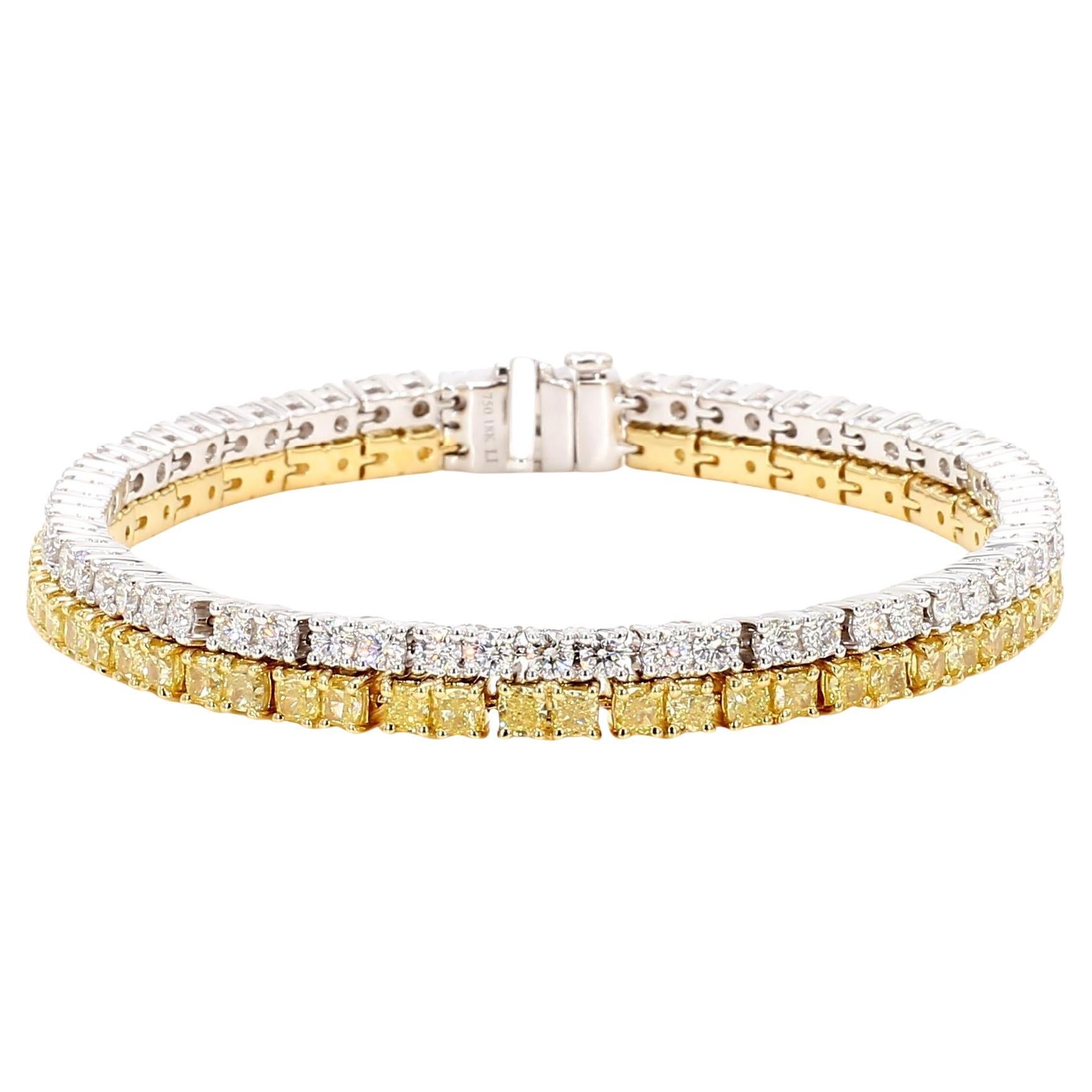 Natürlicher gelber Cushion-Diamant 10.0 Karat TW Gold Tennisarmband im Angebot