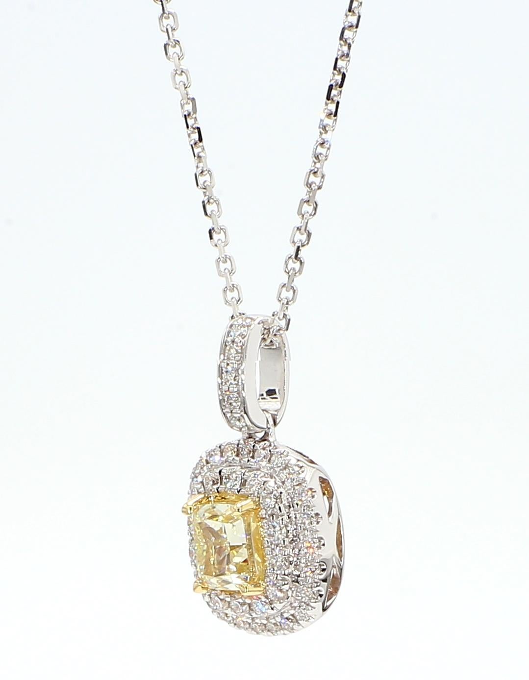 Contemporary Natural Yellow Cushion Diamond 1.02 Carat TW Gold Drop Pendant For Sale