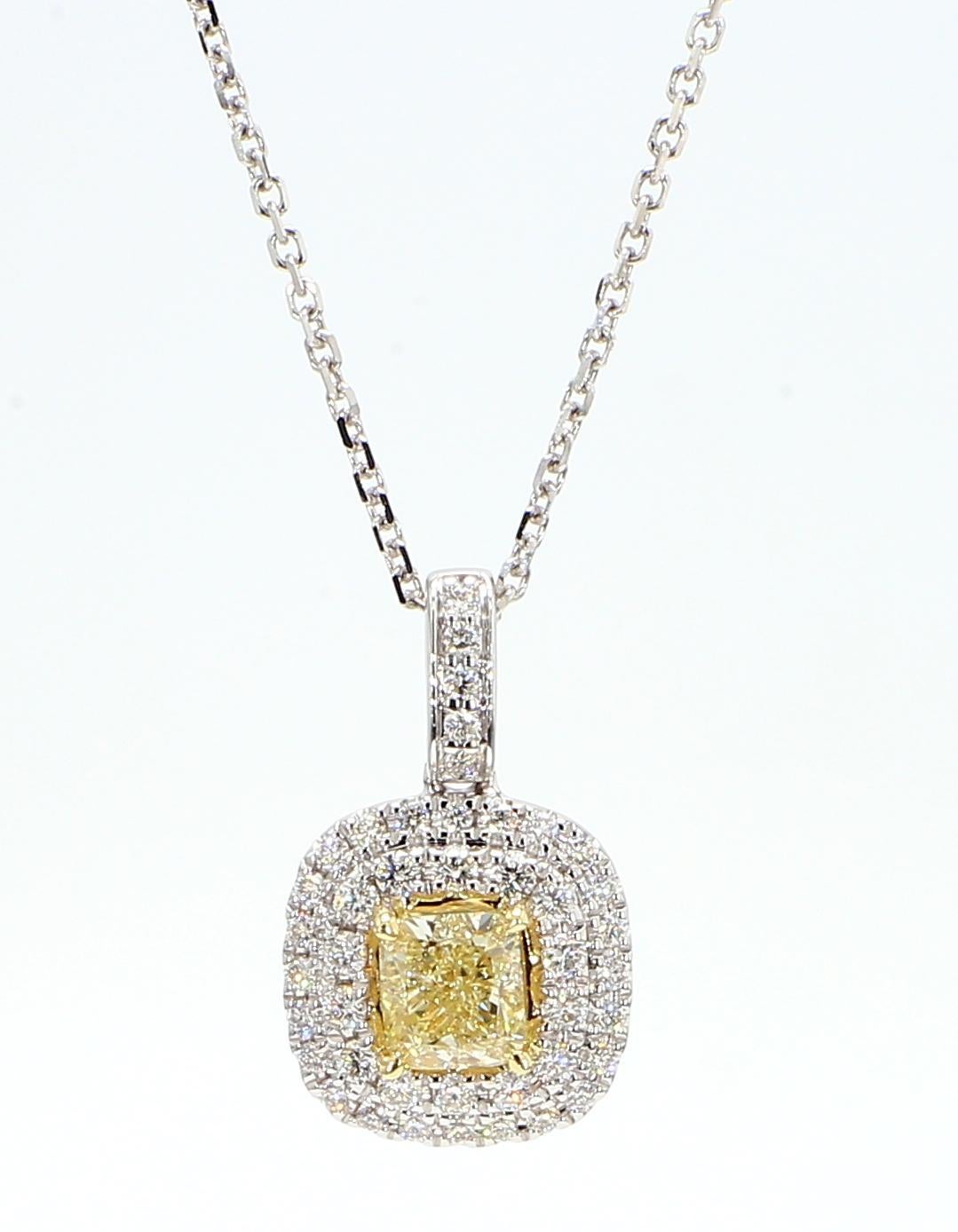 Contemporaneo Ciondolo a goccia in oro con diamante giallo naturale a cuscino da 1.02 carati TW in vendita