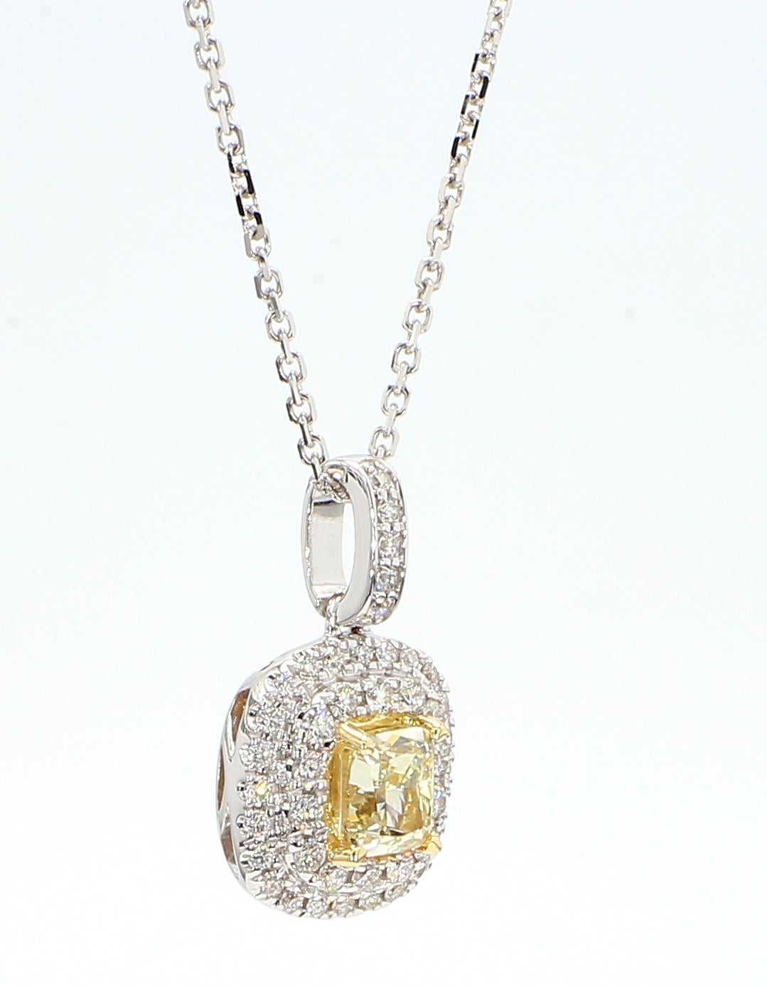 Natural Yellow Cushion Diamond 1.02 Carat TW Gold Drop Pendant For Sale 3